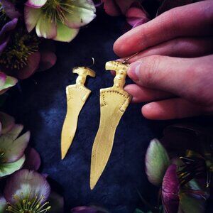 Artisanal Handmade ~ Ancient Sword Brass Earrings